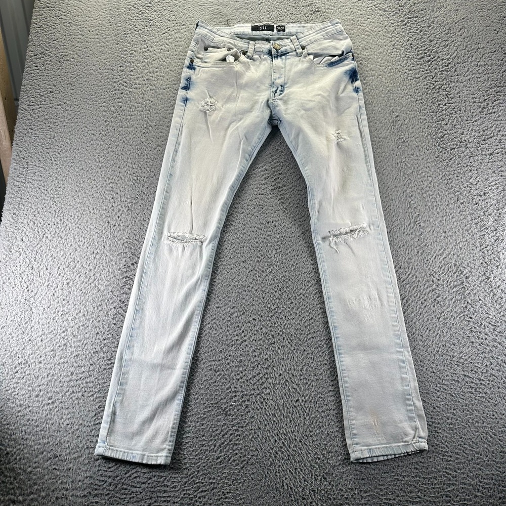 Spark Jeans Men 30x32 Blue Cotton Denim Skinny Stretch Workwear Faded Distressed